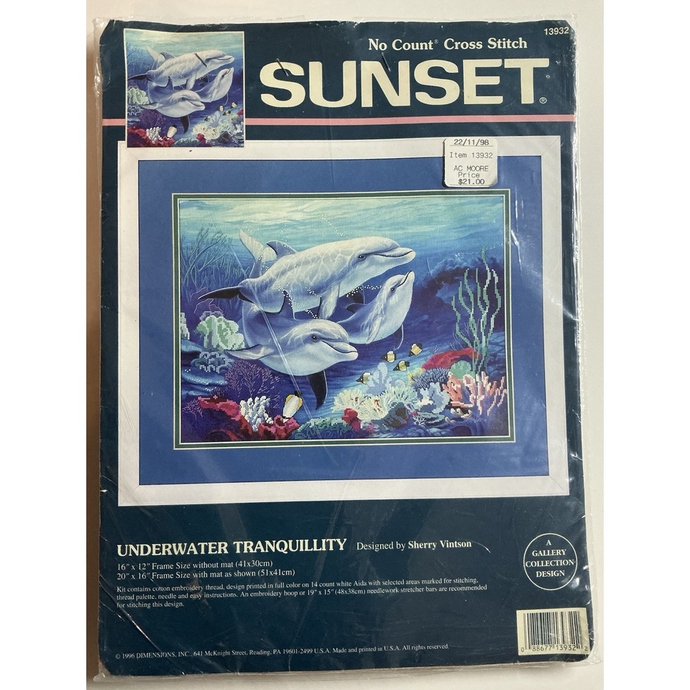 1996 Sunset UNDERWATER TRANQUILITY #13932 No Count Cross Stitch Kit **OPENED
